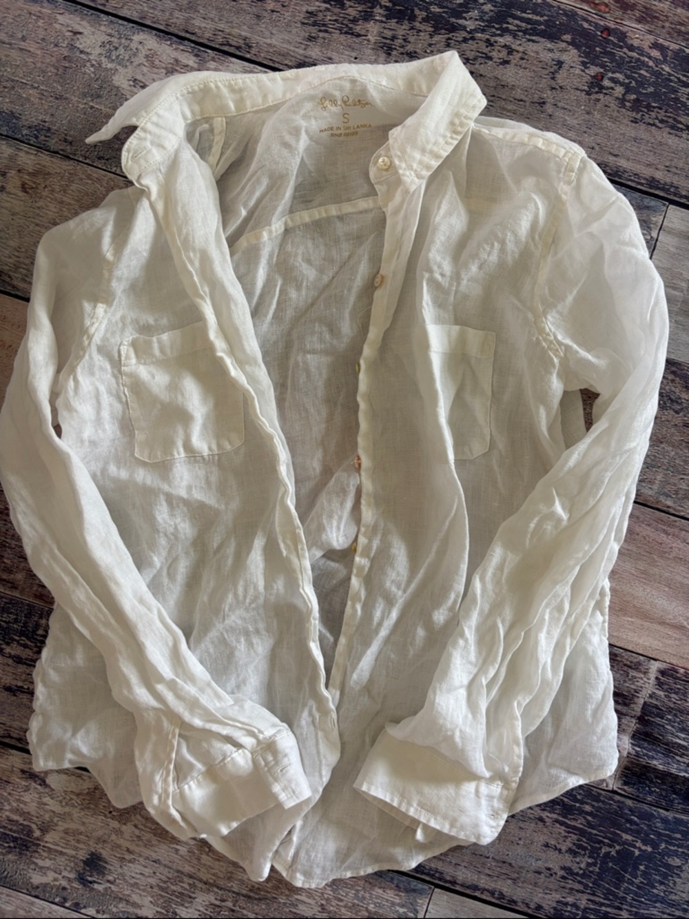 LILLY PULITZER Lightweight White Button-Down Linen Shirt